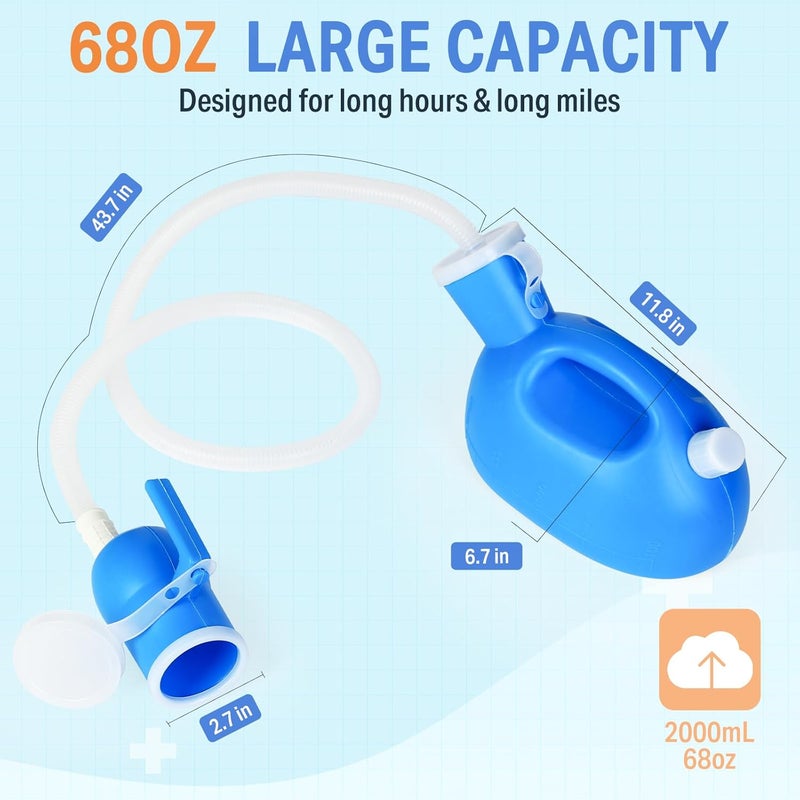 ONEDONE Urinals for Men -Spill Proof Men's Urine Bottle with 47" Hose Portable Male Urinal w/Separate Urine Outlet 68 OZ Pee Bottle for Seniors Hospital Home Camping Car Travel - Image 4